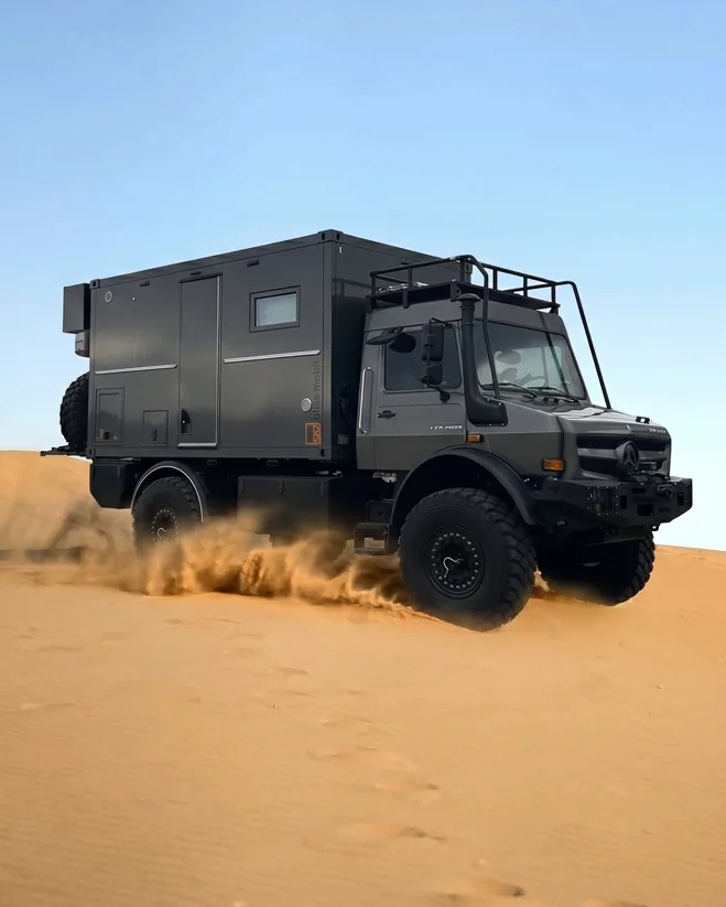 Vehicle crossing remote Mongolian terrain