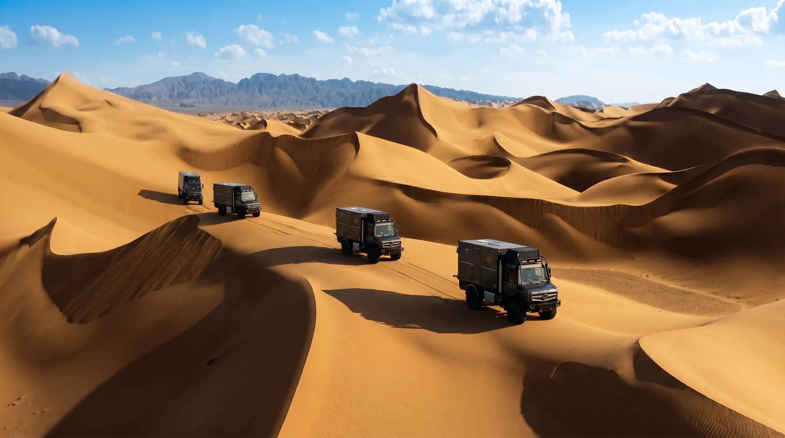 Mobile base camp in open landscape